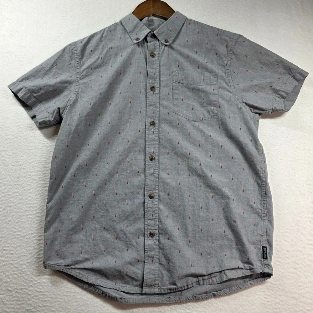 Prana Button Down Shirt Men Medium Grey Short Sleeve Dobby Dash M11170310